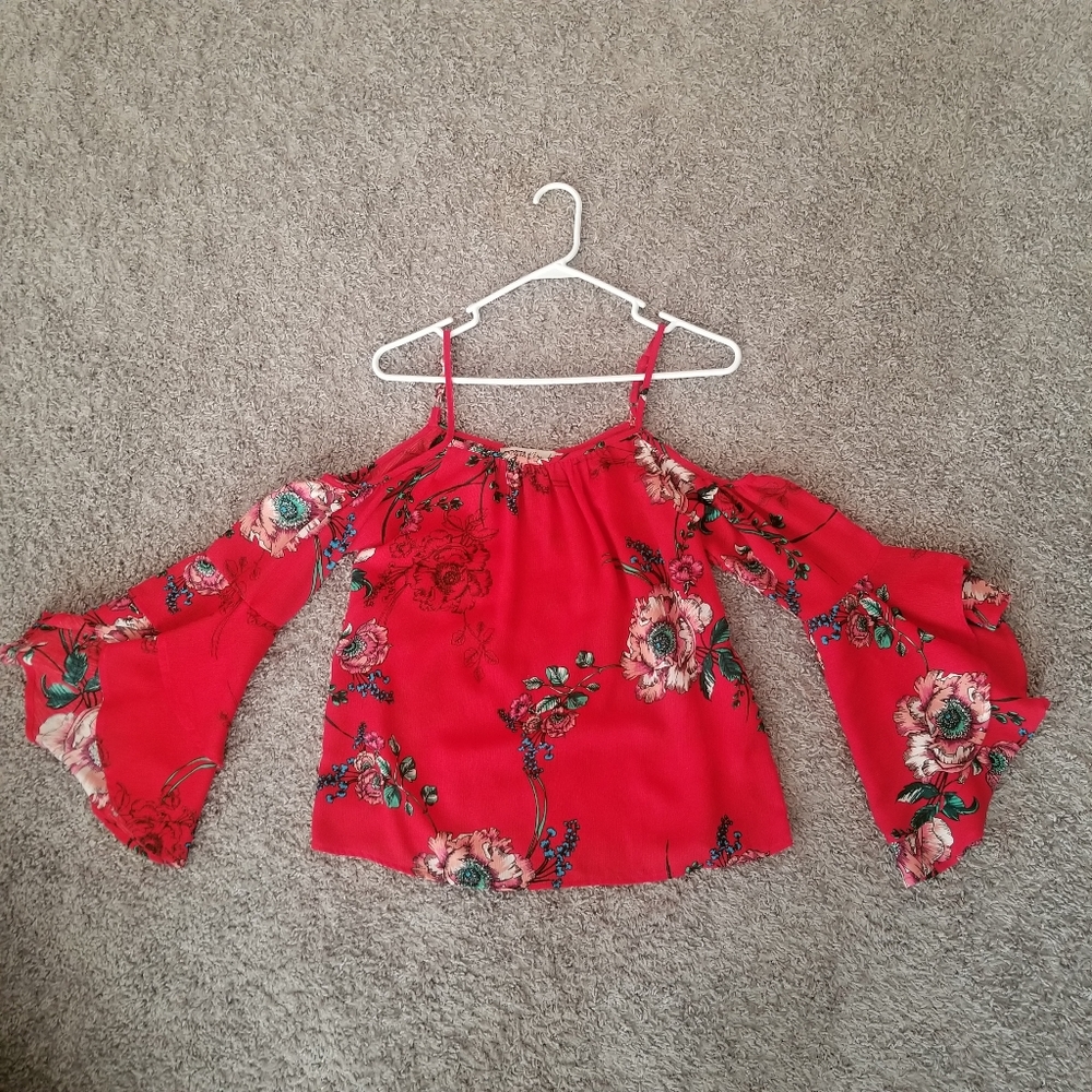 Gypsies And Moondust Red Floral Off The Shoulder Tank Top